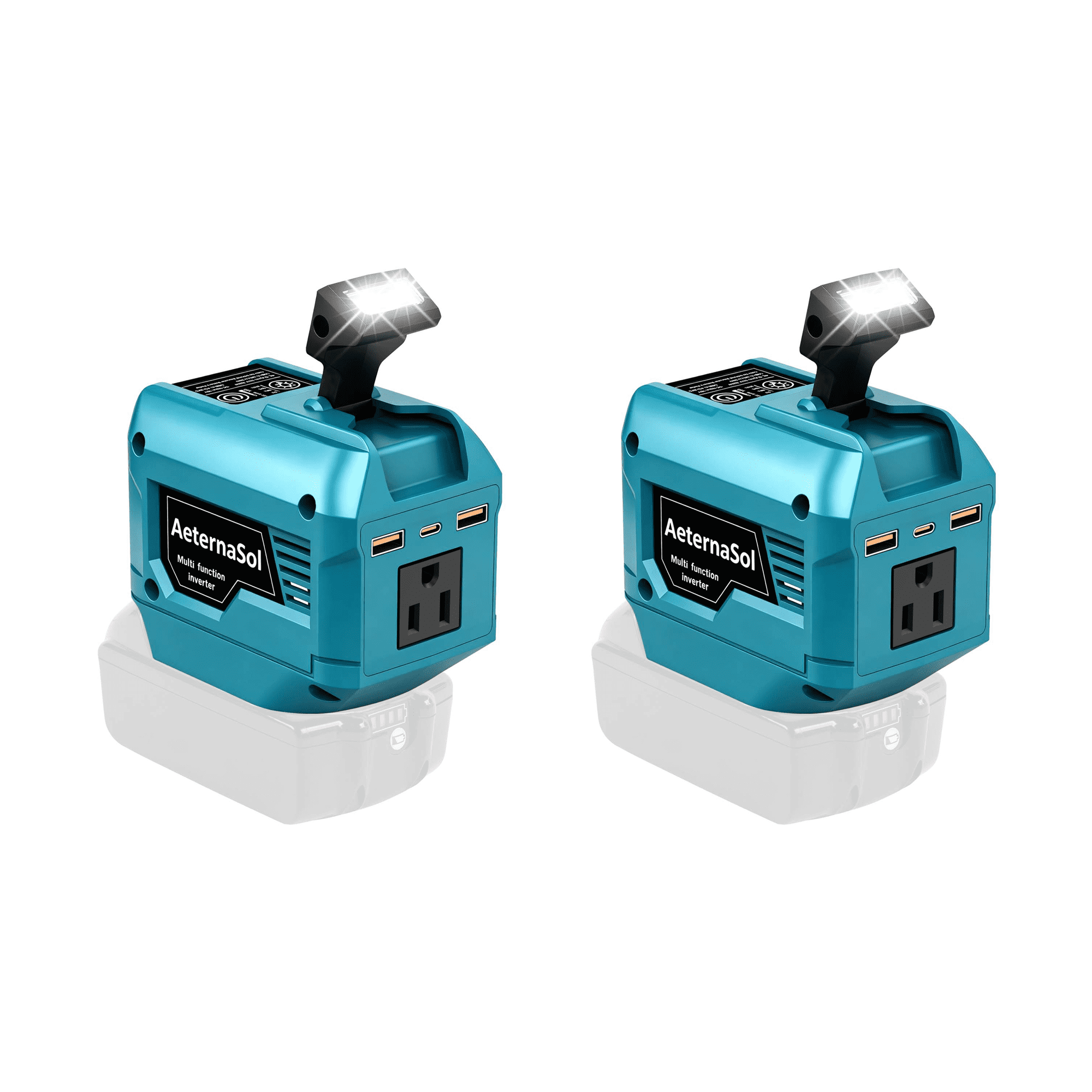 250W Power Inverter Compatible with DeWALT 20V/ Milwaukee 18V/ Makita 18V Battery, Portable Tool Battery Inverter DC 20V/18V to AC 110V,1 AC Outlet, 2 USB Ports,1 Type-C Fast Charge, 200LM LED Light, for Outdoor Emergency Job Site
