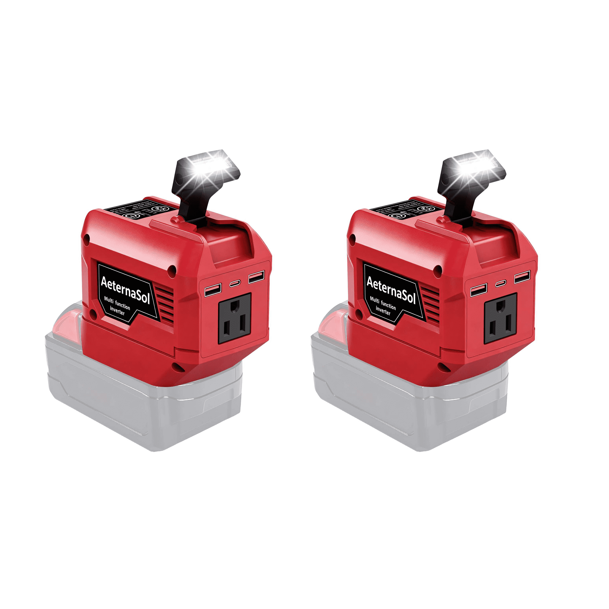250W Power Inverter Compatible with DeWALT 20V/ Milwaukee 18V/ Makita 18V Battery, Portable Tool Battery Inverter DC 20V/18V to AC 110V,1 AC Outlet, 2 USB Ports,1 Type-C Fast Charge, 200LM LED Light, for Outdoor Emergency Job Site