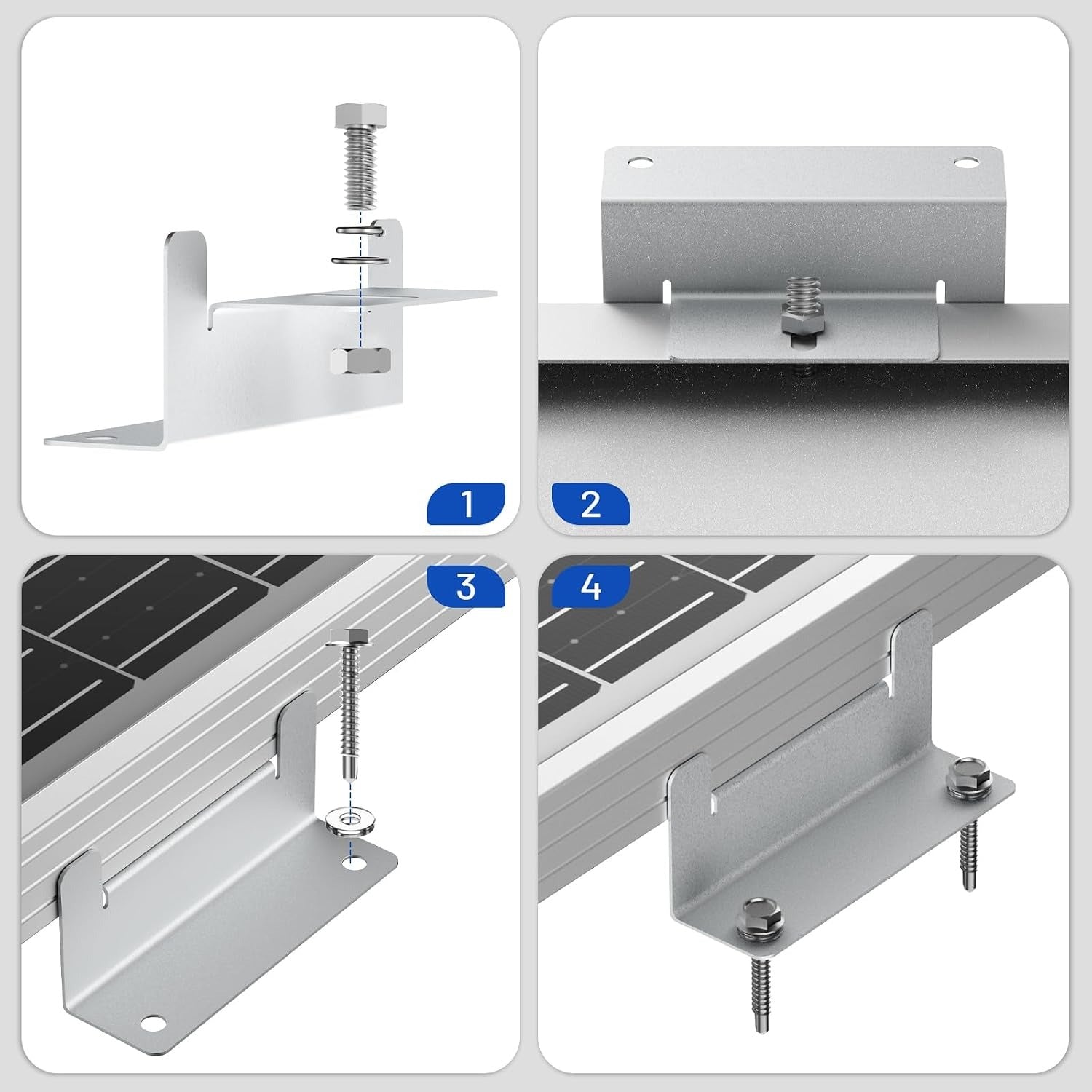 Aluminum Alloy Solar Panel Brackets for RV, Trailer, Van, Yacht and Off-Grid Roof Installation(4 PCS)