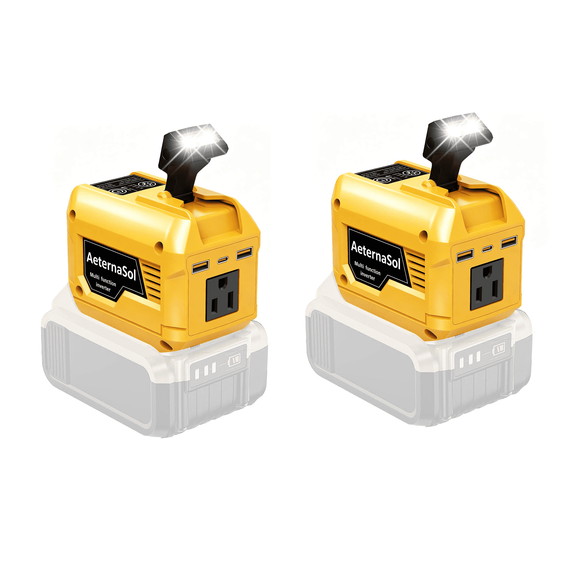 250W Power Inverter Compatible with DeWALT 20V/ Milwaukee 18V/ Makita 18V Battery, Portable Tool Battery Inverter DC 20V/18V to AC 110V,1 AC Outlet, 2 USB Ports,1 Type-C Fast Charge, 200LM LED Light, for Outdoor Emergency Job Site