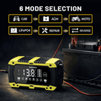 12V Smart Car Battery Charger 10A/12A/15A/20A – Yellow US Dual Plug