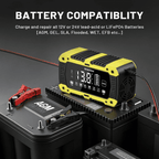 12V Smart Car Battery Charger 10A/12A/15A/20A – Yellow US Dual Plug