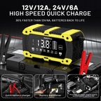 12V Smart Car Battery Charger 10A/12A/15A/20A – Yellow US Dual Plug