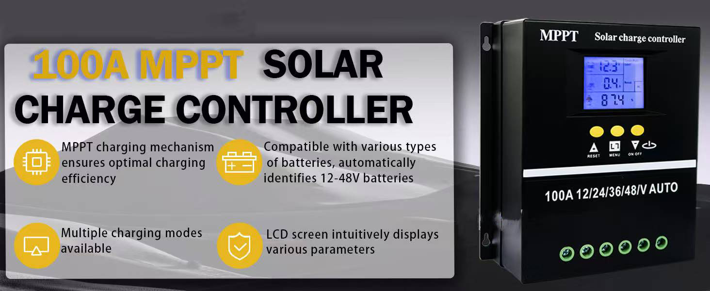 MPPT 12V/24V/36V/48V Solar Charge Controller Tools 100A LCD Dual USB