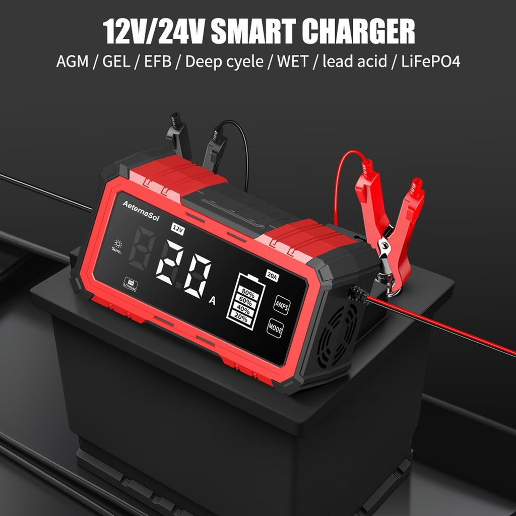12V/24V 20A Car Battery Charger Intelligent Pulse Repair Smart Automatic for Car
