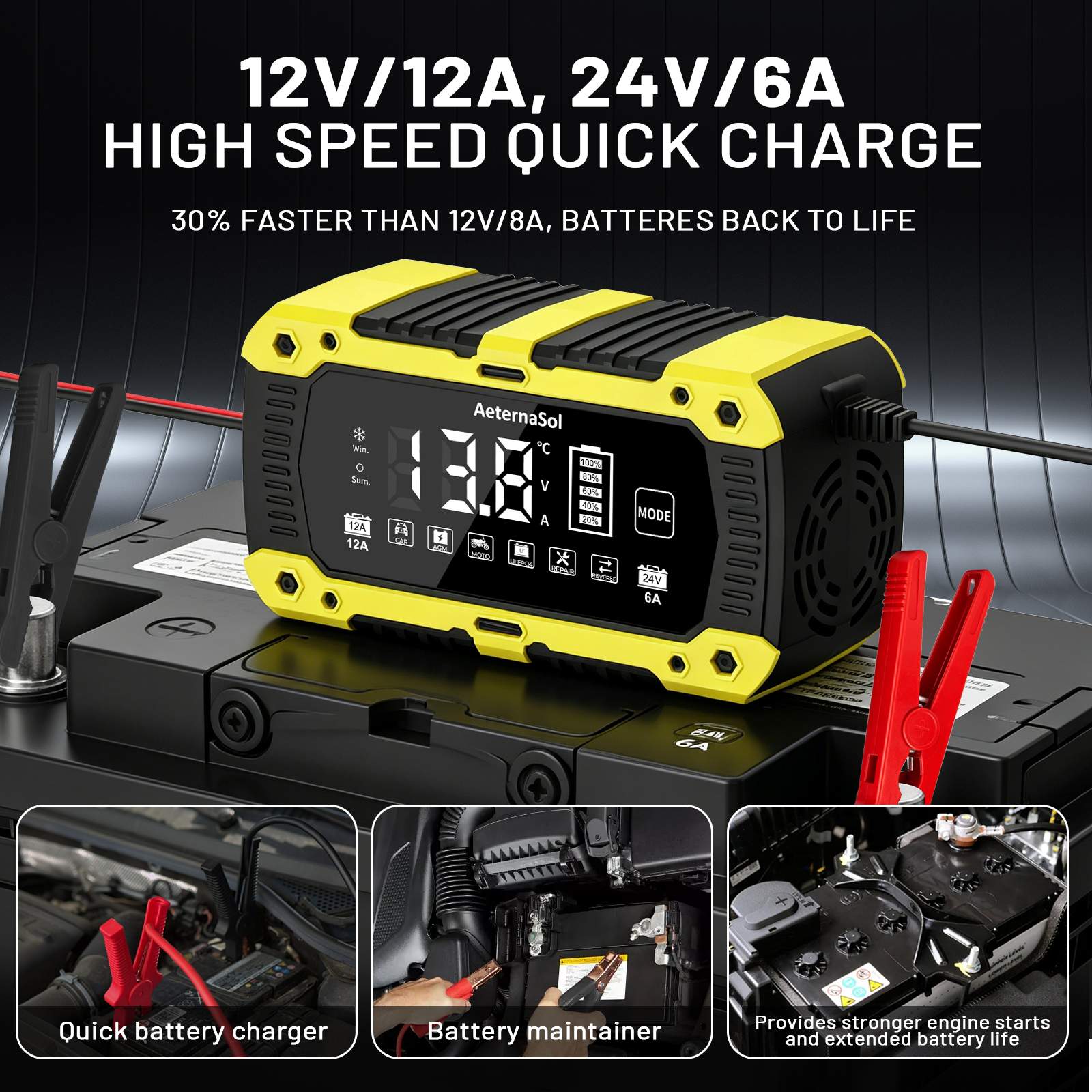12V 10A/12A/15A/20A - Yellow - US Dual Plug