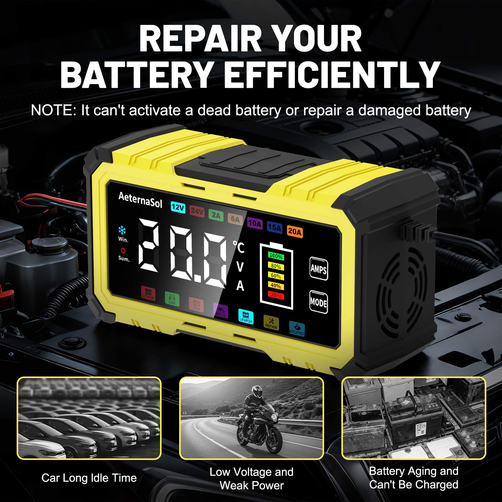 12V 10A/12A/15A/20A - Yellow - US Dual Plug