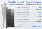 200/400 Watt Solar Panel, 18 Volt Solar Panels for RV, 25% High Efficiency N-Type 18BB PV Module Solar Charger Waterproof IP68 for 12V Battery Shed Van Camp Boat Home Farm Off-Grid(56.7"x26.4"x 1.2")