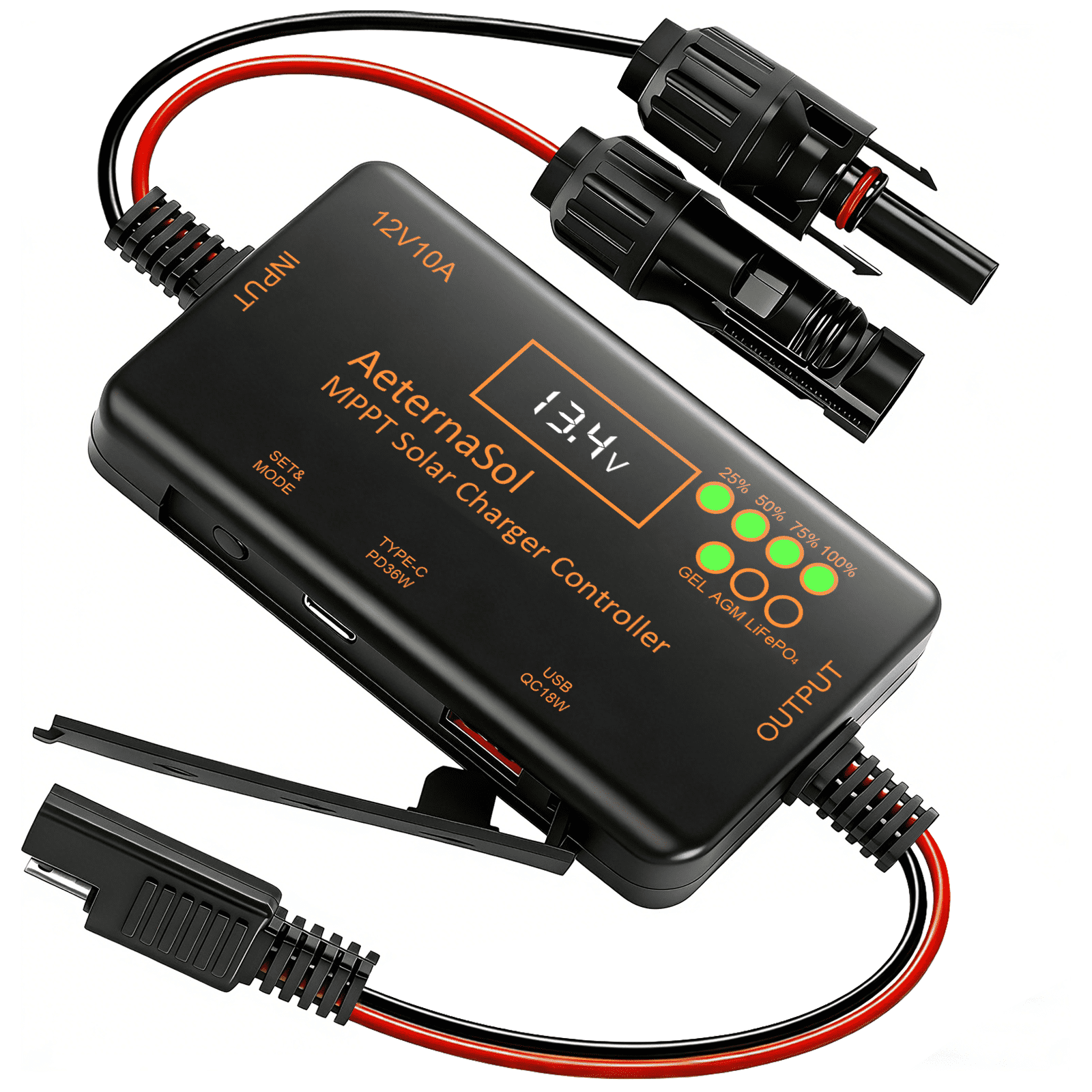PWM/MPPT Solar Charge Controller 12V 20A/10A Solar Panel Charge Controller with PD 22W/36W & QC 18W USB Type-C Output for LiFePO4, AGM, Gel Battery (20A PWM)/(10A MPPT)