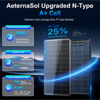 AeternaSol Solar Panels,200W/400W Solar Panel 12v n Type 18bb Solar Panel A+ Grade PV Module with IP68 Junction Box,25% Cell Efficiency 200W/400W Solar Panels for Off Grid RV Boat Rooftop Camper(200W/400W Black/)