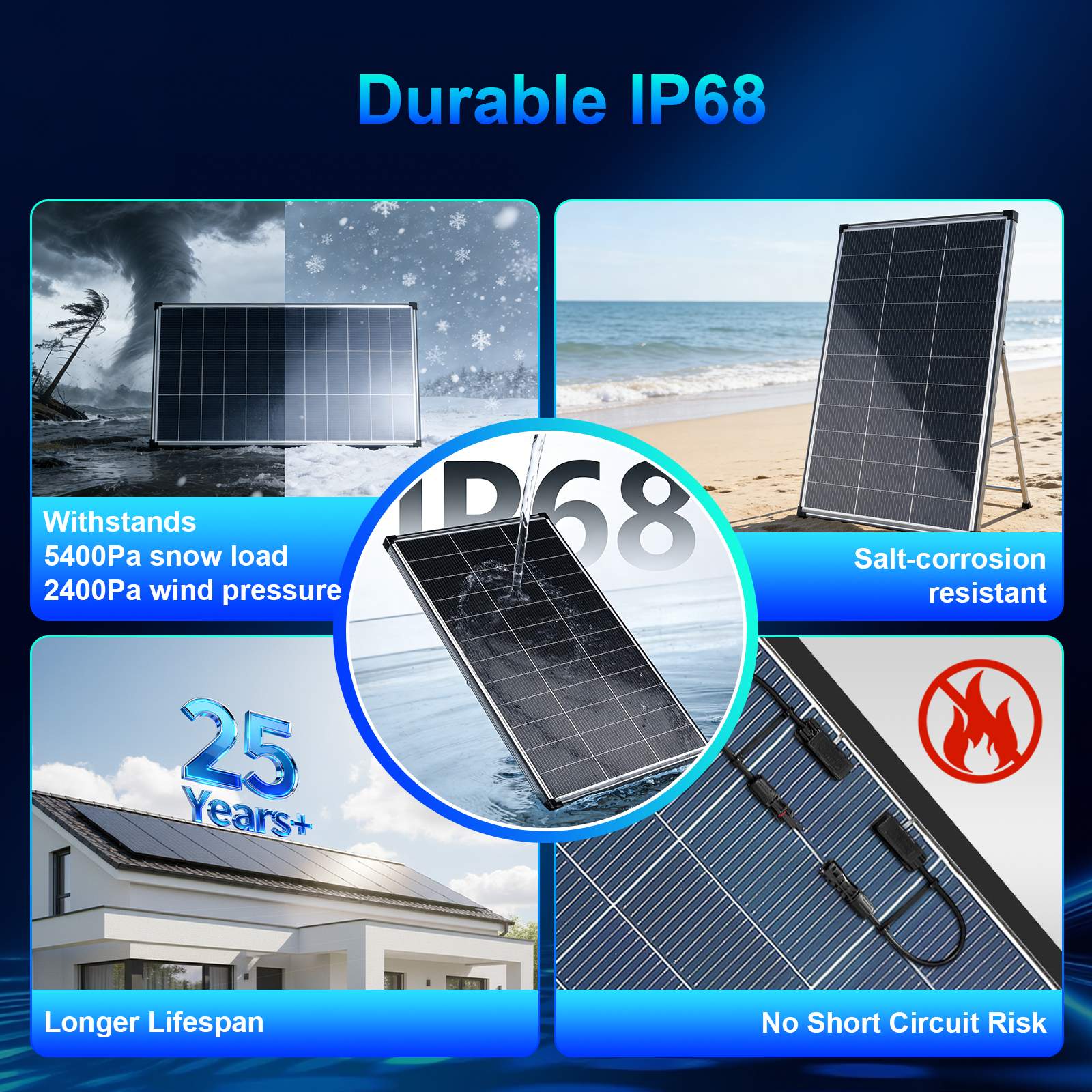 AeternaSol Solar Panels,200W/400W Solar Panel 12v n Type 18bb Solar Panel A+ Grade PV Module with IP68 Junction Box,25% Cell Efficiency 200W/400W Solar Panels for Off Grid RV Boat Rooftop Camper(200W/400W Black/)