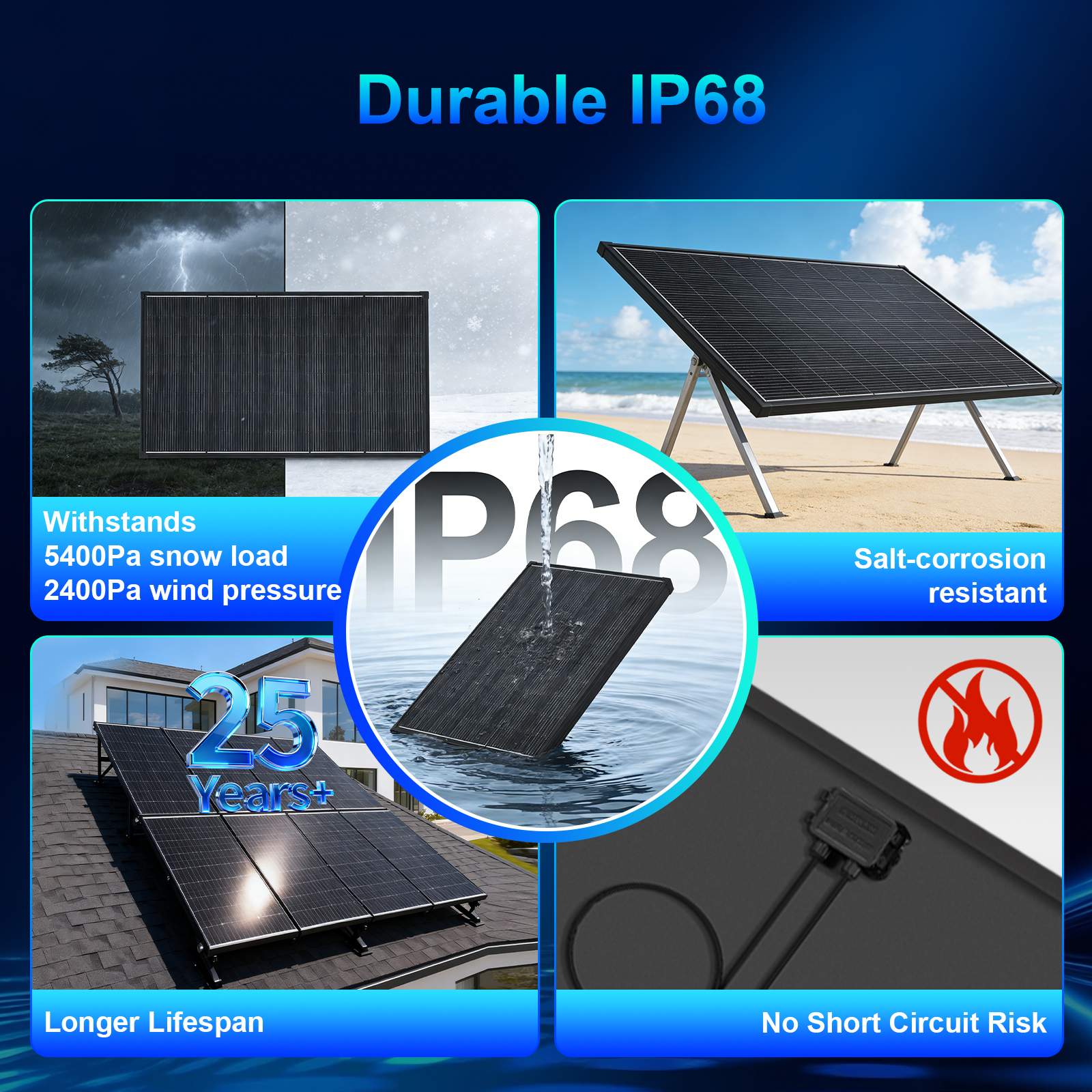 200/400 Watt Solar Panel,18BB N-Type A+ Monocrystalline Cell 25% High Efficiency 12V IP68 Waterproof Solar Panel for Rooftop, RV, Farm, Trailer, Marine, Home Off-Grid System (Black/Silver/Bifacial)