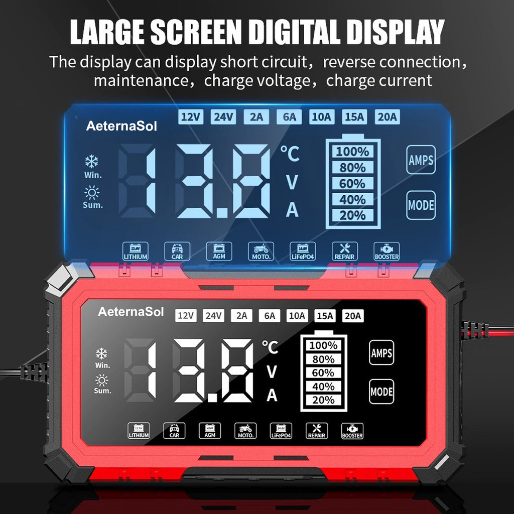 12V/24V 20A Car Battery Charger Intelligent Pulse Repair Smart Automatic for Car