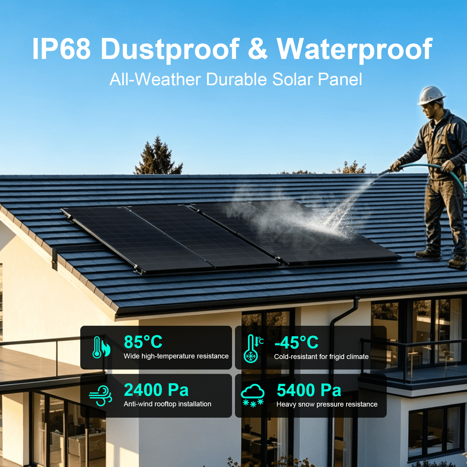 200/400 Watt Solar Panels N-Type 24 Volt 200W Solar Panel 16BB 25.6% High-Efficiency Solar Cell,IP68 24V PV Module Power Charger for Class B Van RV Marine Cabin Roof Home Farm for 12V/24V Systems