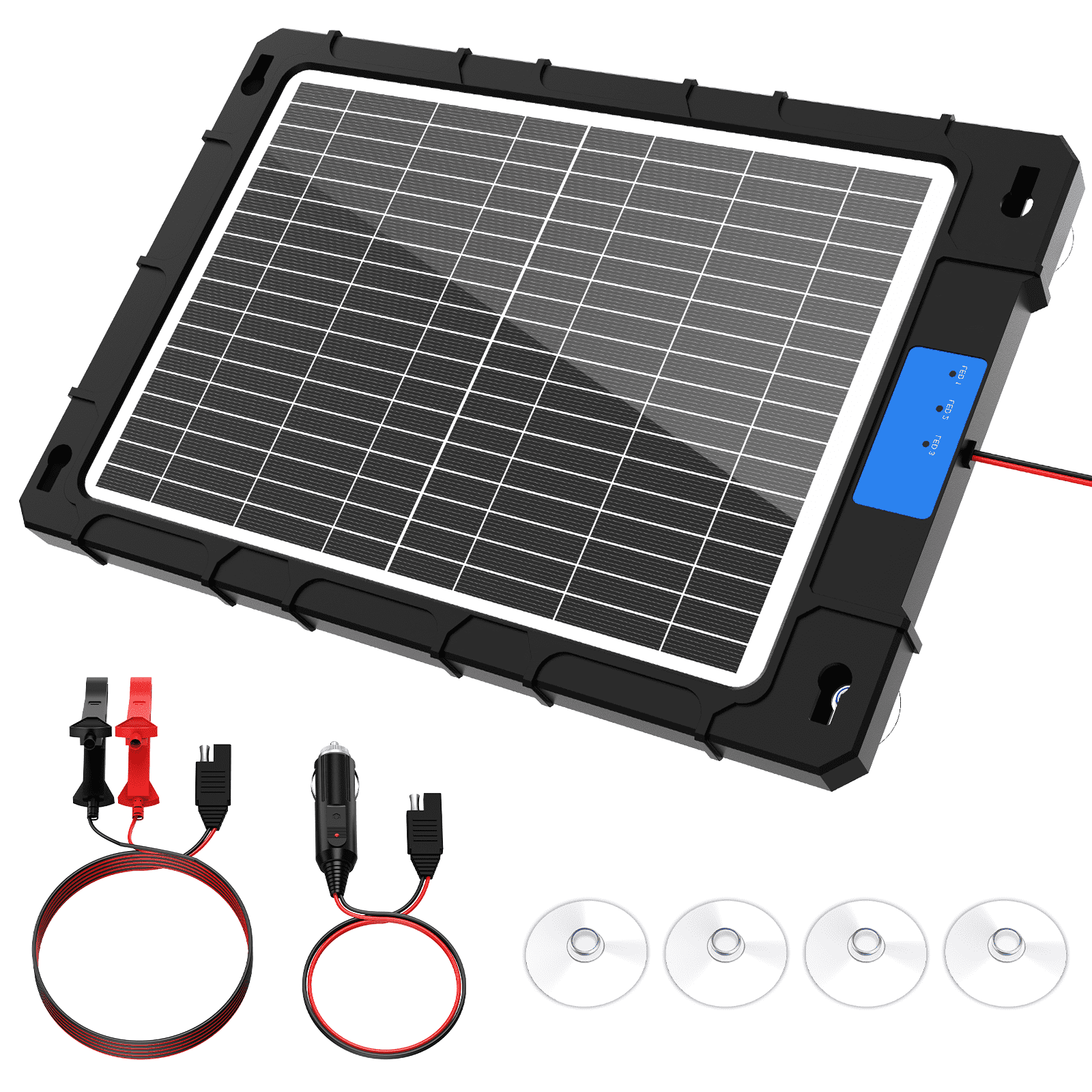 12V Solar Car Battery Charger 12W Waterproof Portable Solar Trickle Charger Maintainer with Smart PWM Controller for Car, Automotive, Motorcycle, Boat, Marine, RV,Trailer, Snowmobile, etc.