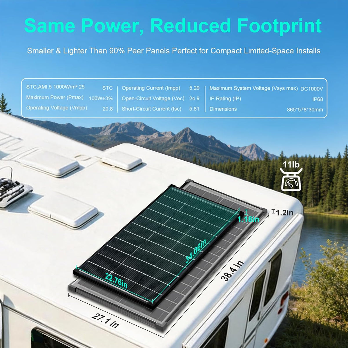 4er-Set 100W N-Typ Solarpanels, 25,6 % hocheffizientes monokristallines PV-Modul mit IP68-Anschlussdose für Wohnmobile, Camping und Zuhause