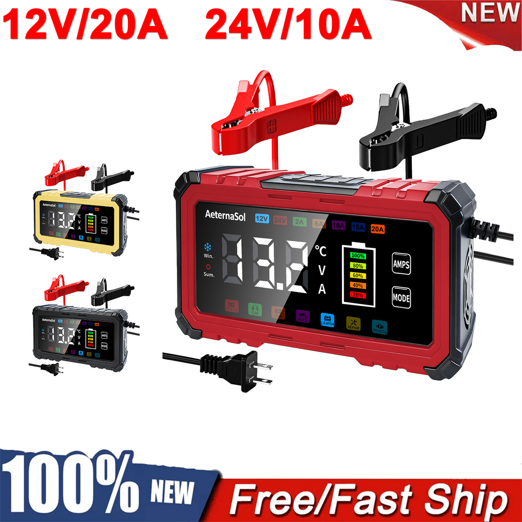 12V/24V 20A Car Battery Charger Intelligent Pulse Repair Smart Automatic for Car