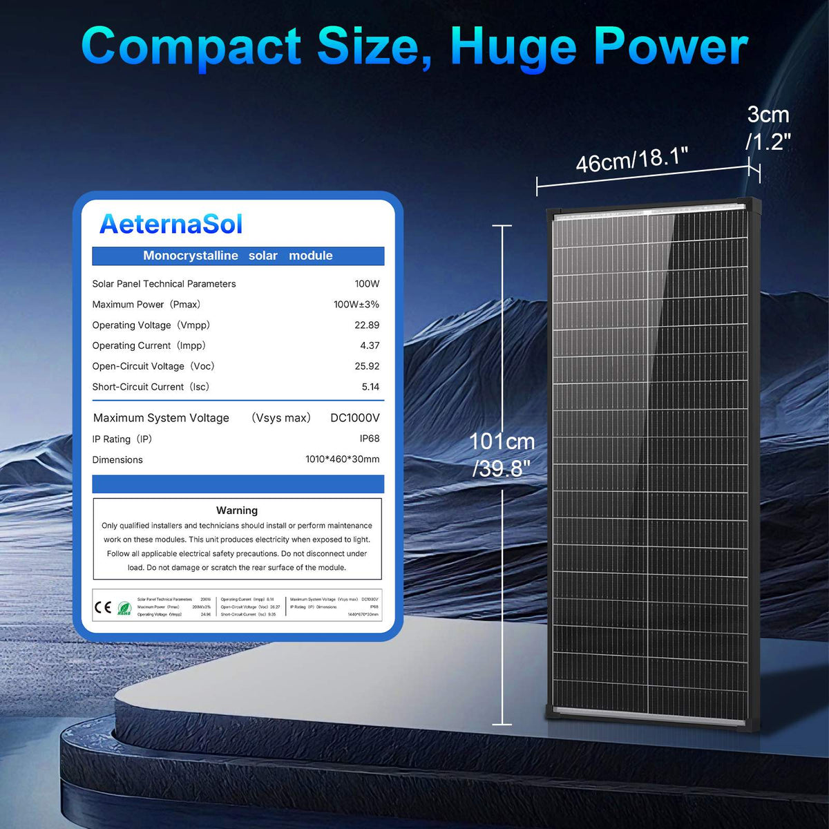 100W/200W/400W/800W/1200W/1600W N-Type Solar Panel, 12V 18BB 25.2% High-Efficiency IP68 Waterproof Solar Panels for RV, Marine, Trailer, Camper, Rooftop, Farm & Other Off-Grid Systems