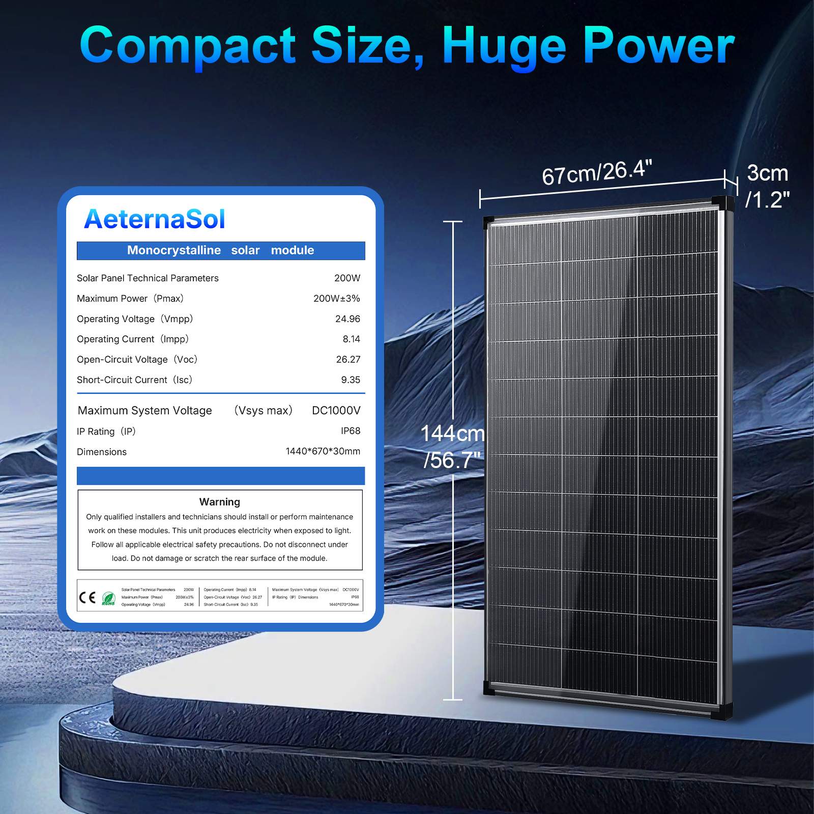 AeternaSol Solar Panels,200W/400W Solar Panel 12v n Type 18bb Solar Panel A+ Grade PV Module with IP68 Junction Box,25% Cell Efficiency 200W/400W Solar Panels for Off Grid RV Boat Rooftop Camper(200W/400W Black/)