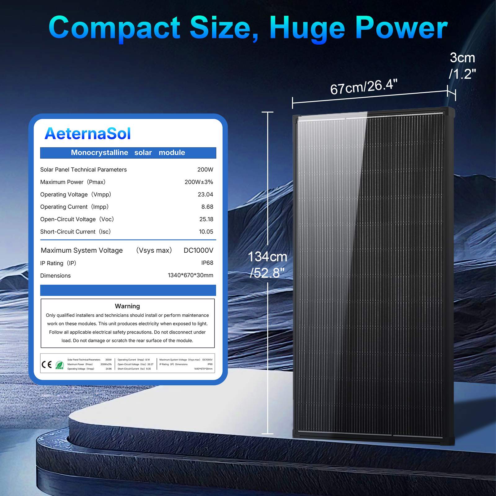 200/400 Watt Solar Panel,18BB N-Type A+ Monocrystalline Cell 25% High Efficiency 12V IP68 Waterproof Solar Panel for Rooftop, RV, Farm, Trailer, Marine, Home Off-Grid System (Black/Silver/Bifacial)