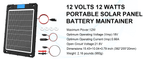 12V Solar Car Battery Charger 12W Waterproof Portable Solar Trickle Charger Maintainer with Smart PWM Controller for Car, Automotive, Motorcycle, Boat, Marine, RV,Trailer, Snowmobile, etc.
