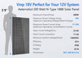 200/400 Watt Solar Panel, 18 Volt Solar Panels for RV, 25% High Efficiency N-Type 18BB PV Module Solar Charger Waterproof IP68 for 12V Battery Shed Van Camp Boat Home Farm Off-Grid(56.7"x26.4"x 1.2")
