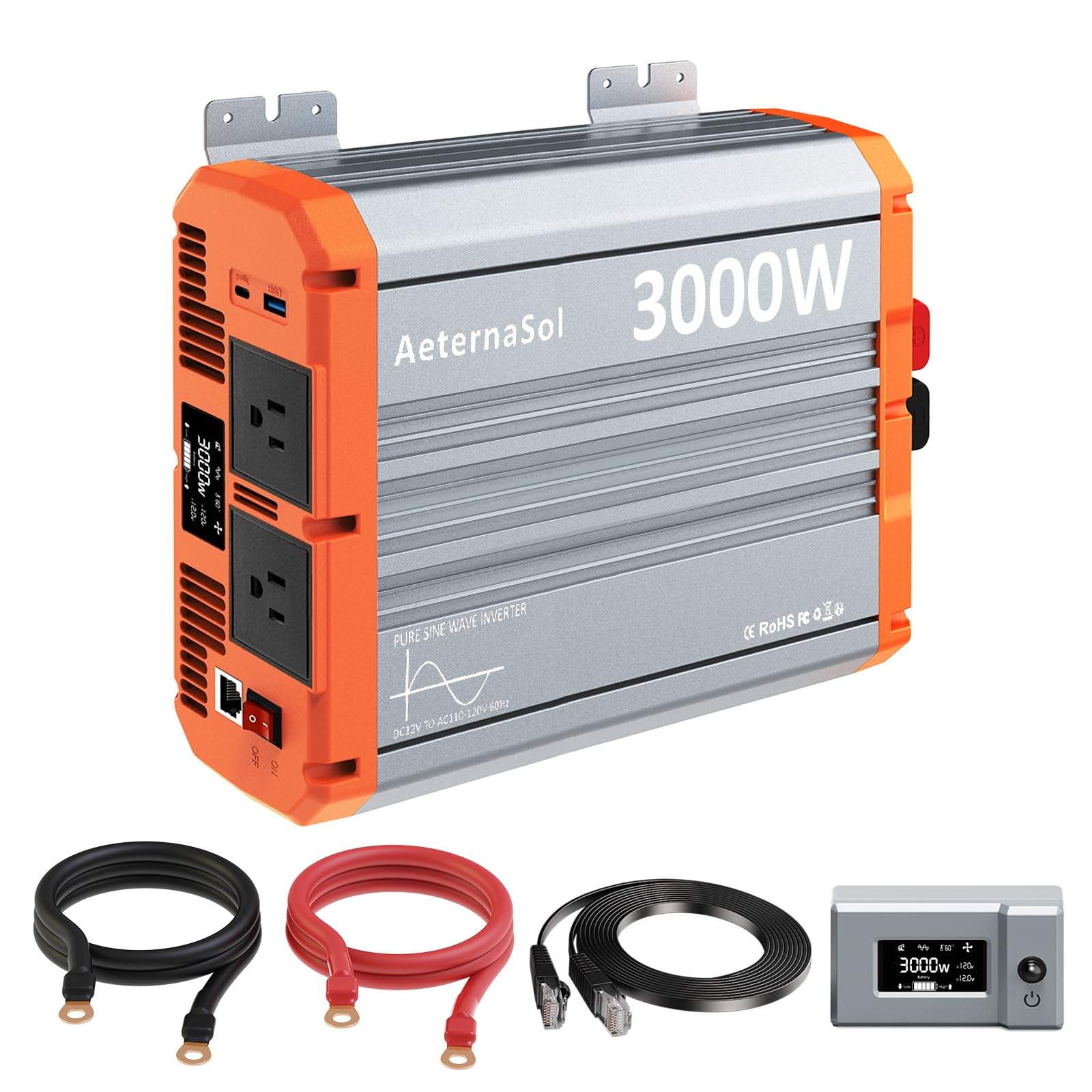 1000W/1500W/2000W/3000W Pure Sine Wave Power Inverter, 12V DC to 120V AC Converter for Solar, RV, Marine, Truck