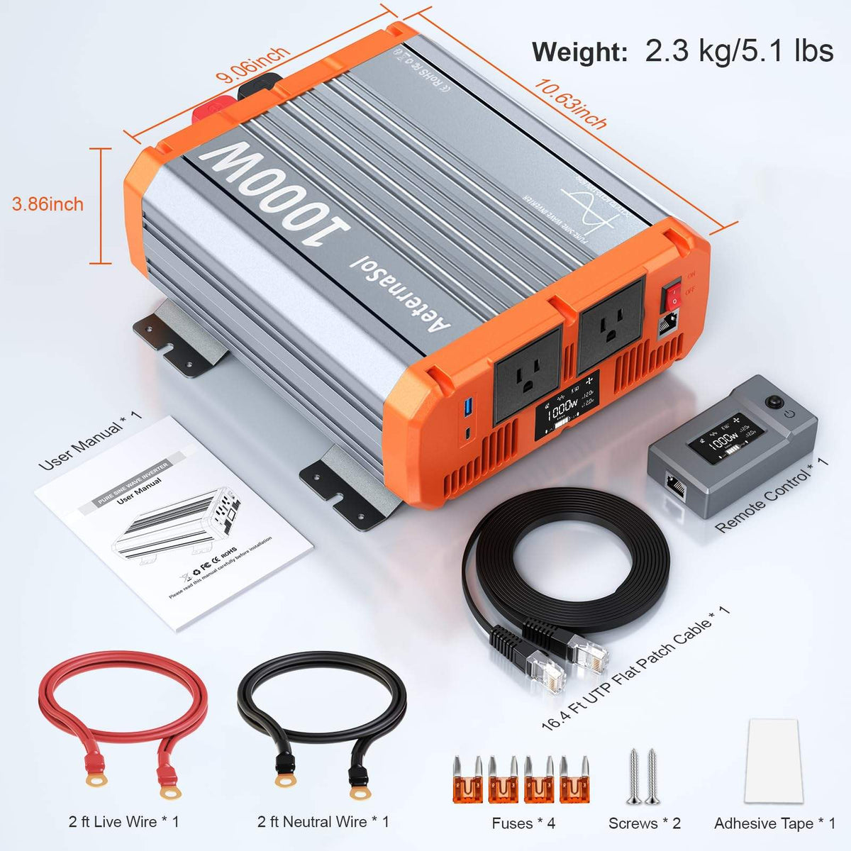 1000W/1500W/2000W/3000W Reiner Sinus-Wechselrichter, 12V DC auf 120V AC Konverter für Solaranlagen, Wohnmobile, Boote und Lkw