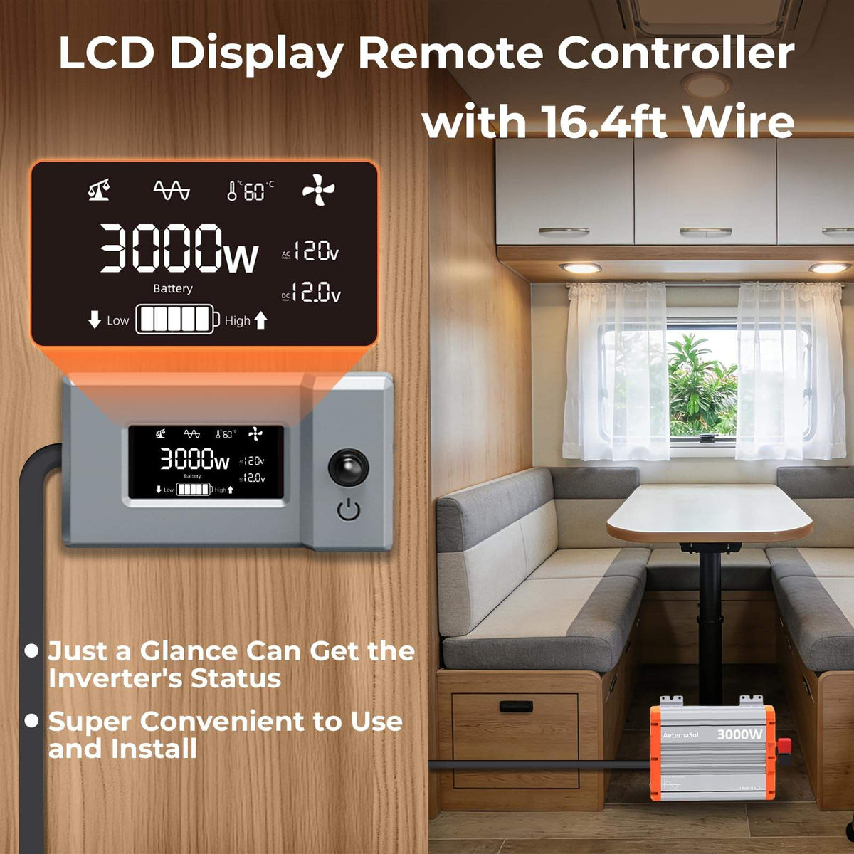 1000W/1500W/2000W/3000W Reiner Sinus-Wechselrichter, 12V DC auf 120V AC Konverter für Solaranlagen, Wohnmobile, Boote und Lkw