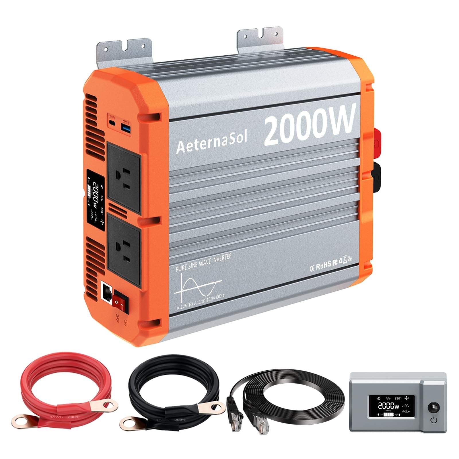 1000W/1500W/2000W/3000W Pure Sine Wave Power Inverter, 12V DC to 120V AC Converter for Solar, RV, Marine, Truck