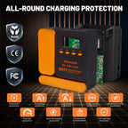 40A Solar Charge Controller, 12V/24V MPPT Controller, Adjustable LCD with Timer, Dual USB Ports, for RV, Boat, Cabin, Off-Grid Systems, Compatible with FLD/LiFePO4/SLD/GEL/AGM (Blue)/(Orange)