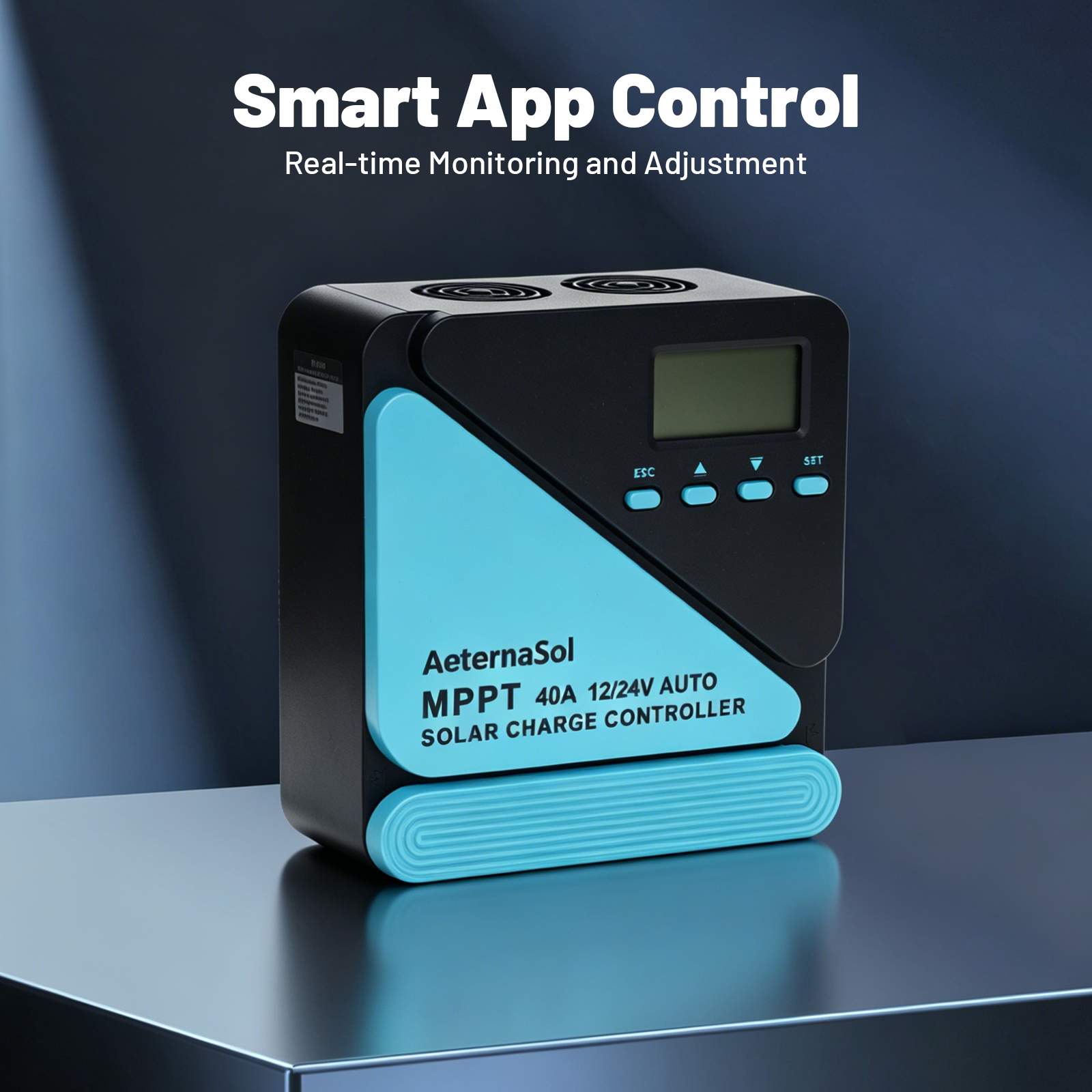 40A Solar Charge Controller, 12V/24V MPPT Controller, Adjustable LCD with Timer, Dual USB Ports, for RV, Boat, Cabin, Off-Grid Systems, Compatible with FLD/LiFePO4/SLD/GEL/AGM (Blue)/(Orange)