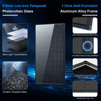 AeternaSol Solar Panels,200W/400W Solar Panel 12v n Type 18bb Solar Panel A+ Grade PV Module with IP68 Junction Box,25% Cell Efficiency 200W/400W Solar Panels for Off Grid RV Boat Rooftop Camper(200W/400W Black/)