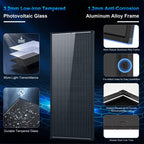 100W/200W/400W Solar Panel,N-Type 12V 18BB 25% High-Efficiency A+ Monocrystalline Cell IP68 Waterproof Solar Panel for RV Marine Boat Trailer Camper Rooftop Farm and Other Off-Grid System (Black/Silver/Bifacial)
