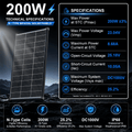 200W/400W Solar Panel N-Type, 12V N-Type 200 Watt Solar Panels 18BB 25.2% High-Efficiency IP68 Waterproof for RV Marine Trailer Camper Rooftop Farm Other Off-Grid System (200W Solar Panel Bifacial)