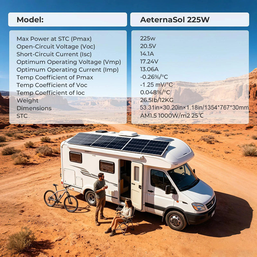 225Watt 12V Solar Panel N-Type 0BB Anti-Shading Mono Off Grid RV Roof Home 200w