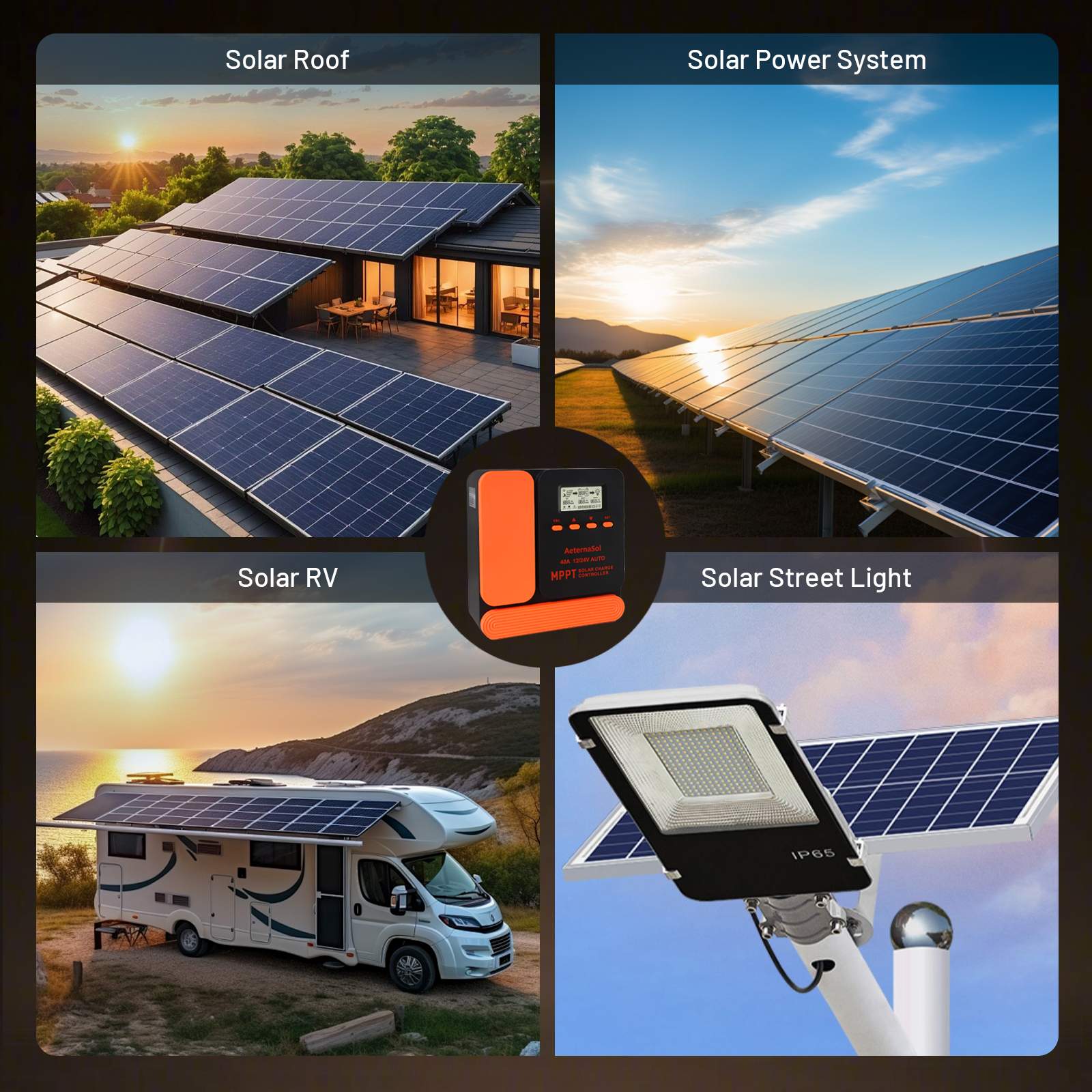 40A Solar Charge Controller, 12V/24V MPPT Controller, Adjustable LCD with Timer, Dual USB Ports, for RV, Boat, Cabin, Off-Grid Systems, Compatible with FLD/LiFePO4/SLD/GEL/AGM (Blue)/(Orange)