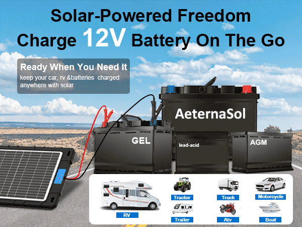 12V Solar Car Battery Charger 12W Waterproof Portable Solar Trickle Charger Maintainer with Smart PWM Controller for Car, Automotive, Motorcycle, Boat, Marine, RV,Trailer, Snowmobile, etc.