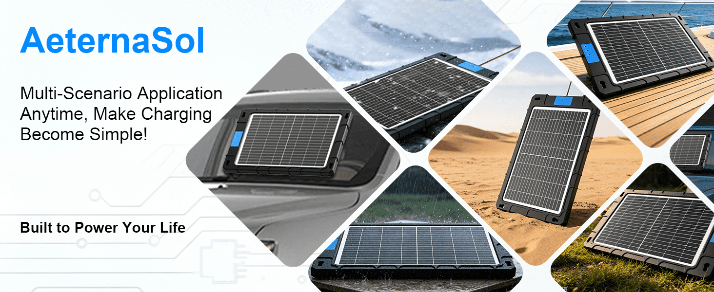 12V Solar Car Battery Charger 12W Waterproof Portable Solar Trickle Charger Maintainer with Smart PWM Controller for Car, Automotive, Motorcycle, Boat, Marine, RV,Trailer, Snowmobile, etc.