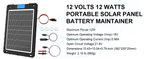 12V Solar Car Battery Charger 12W Waterproof Portable Solar Trickle Charger Maintainer with Smart PWM Controller for Car, Automotive, Motorcycle, Boat, Marine, RV,Trailer, Snowmobile, etc.