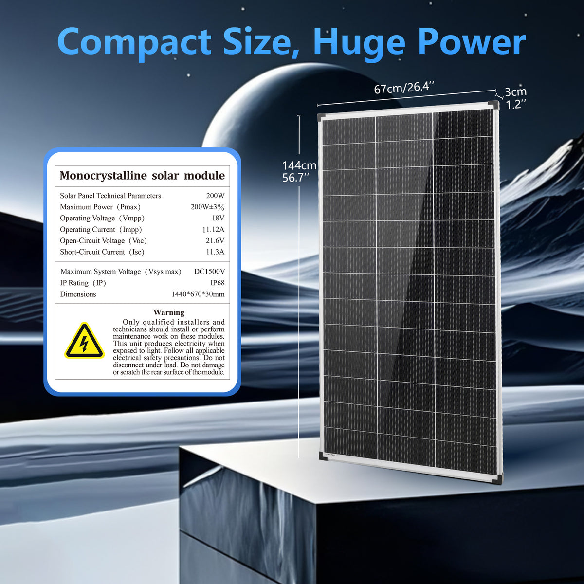 200/400 Watt Solar Panel, 18 Volt Solar Panels for RV, 25% High Efficiency N-Type 18BB PV Module Solar Charger Waterproof IP68 for 12V Battery Shed Van Camp Boat Home Farm Off-Grid(56.7"x26.4"x 1.2")