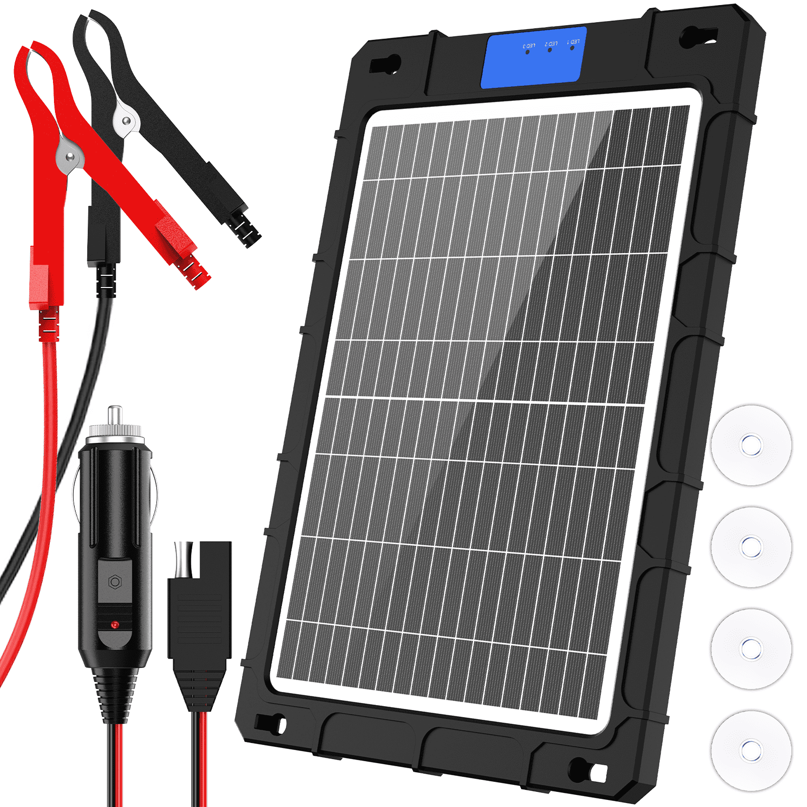 12V Solar Car Battery Charger 12W Waterproof Portable Solar Trickle Charger Maintainer with Smart PWM Controller for Car, Automotive, Motorcycle, Boat, Marine, RV,Trailer, Snowmobile, etc.