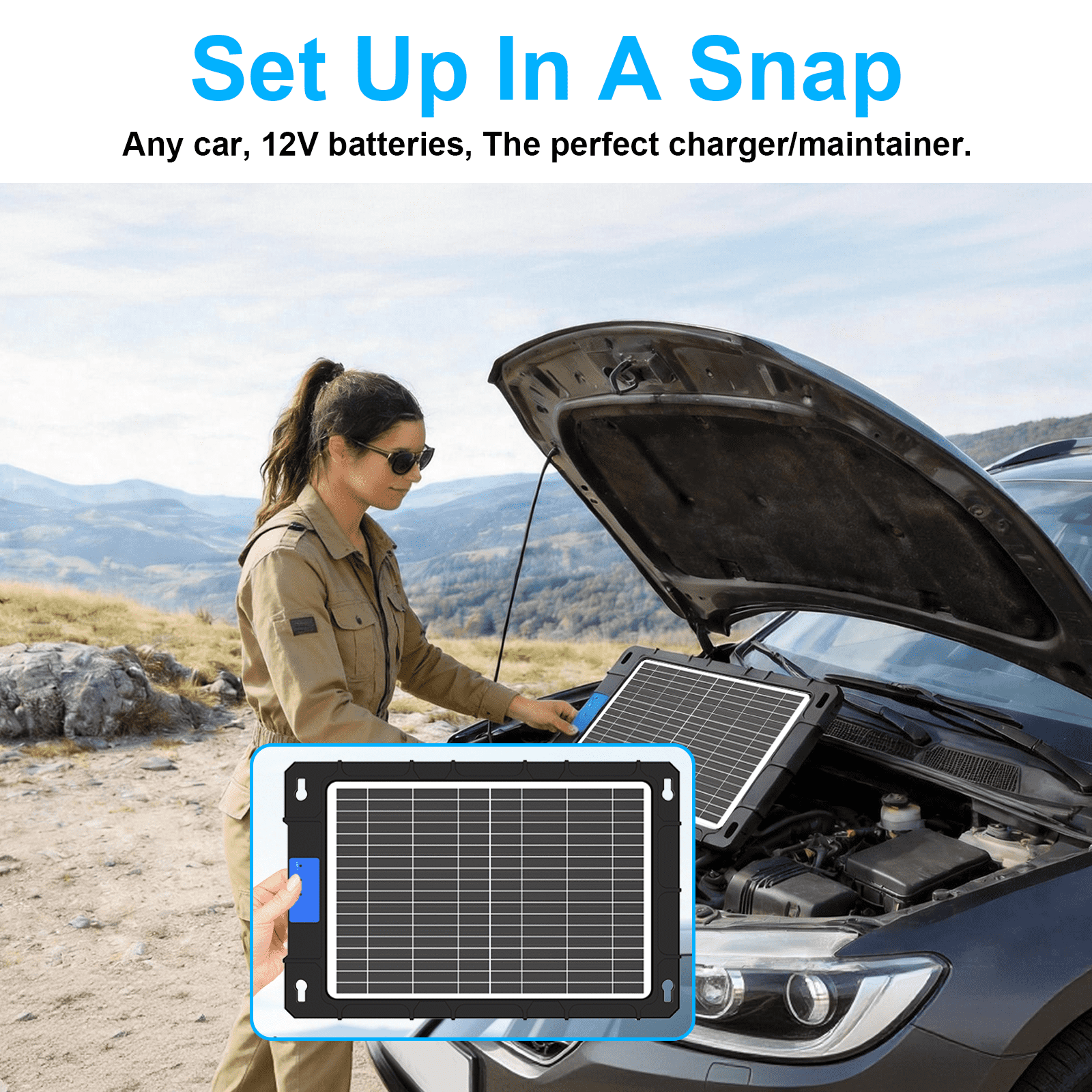 12V Solar Car Battery Charger 12W Waterproof Portable Solar Trickle Charger Maintainer with Smart PWM Controller for Car, Automotive, Motorcycle, Boat, Marine, RV,Trailer, Snowmobile, etc.