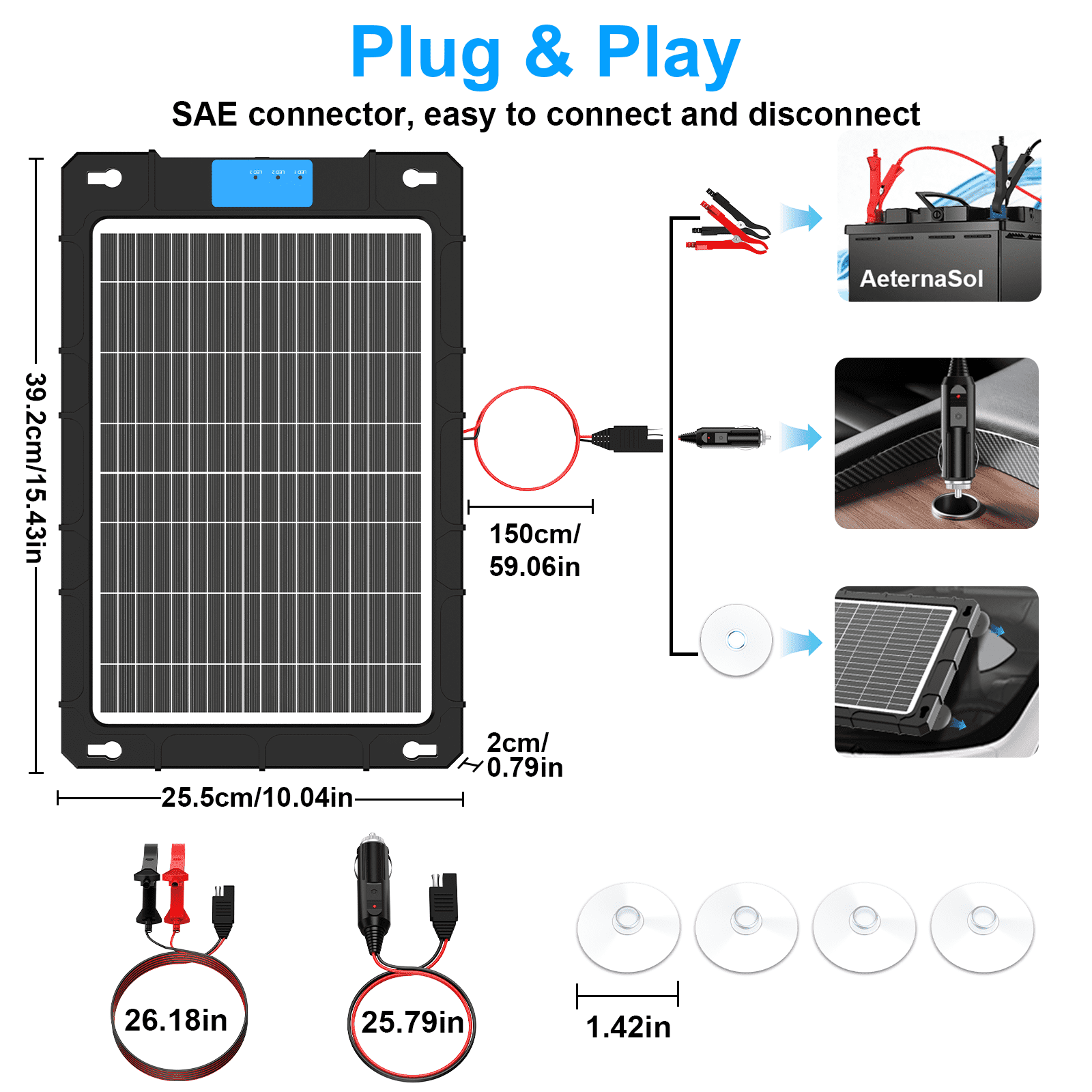 12V Solar Car Battery Charger 12W Waterproof Portable Solar Trickle Charger Maintainer with Smart PWM Controller for Car, Automotive, Motorcycle, Boat, Marine, RV,Trailer, Snowmobile, etc.